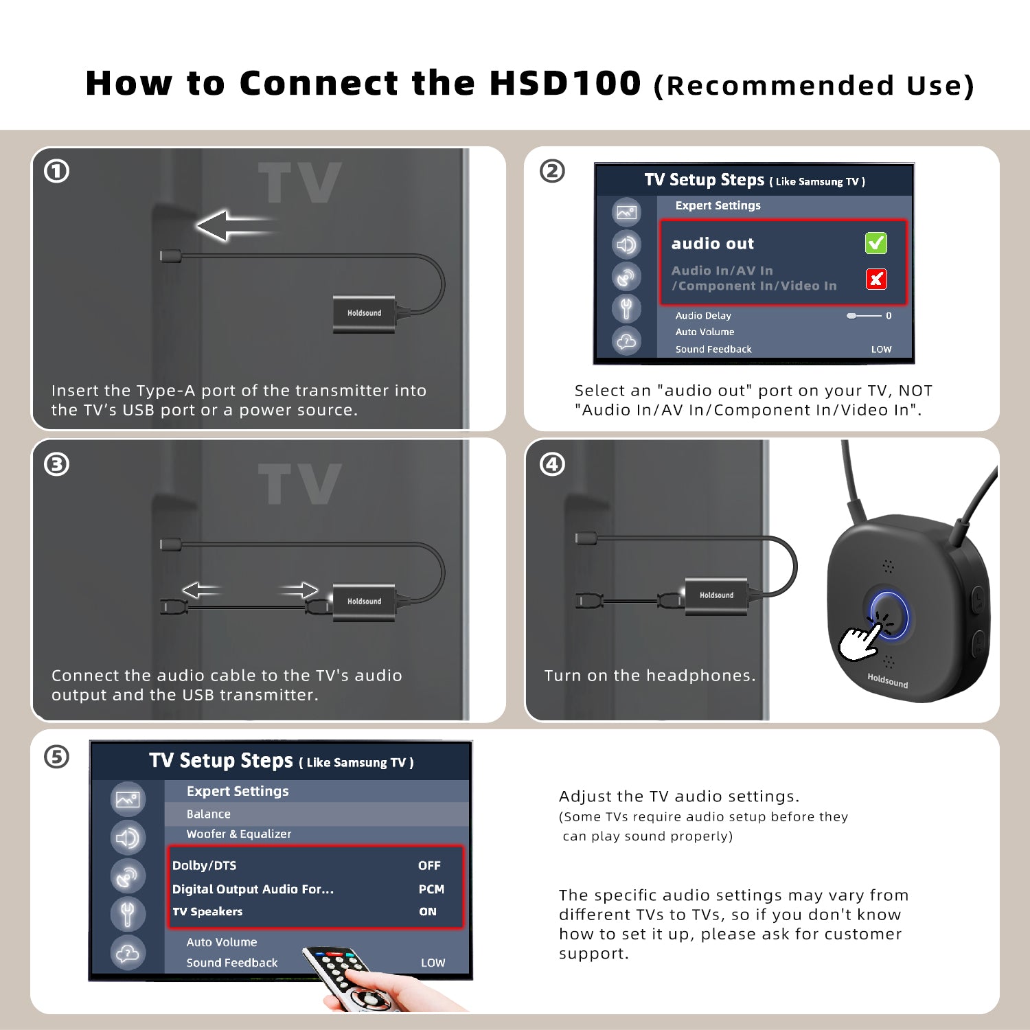 Holdsound HSD100 TV Headphones (Black)